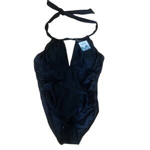 NWT B2PRITY WOMEN'S BLACK RUCHED PADDED HALTER ONE PIECE SWIMSUIT SIZE XL